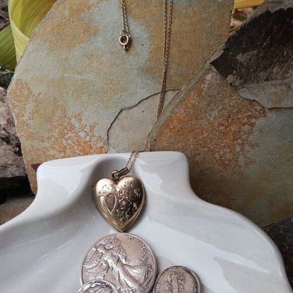 Antique Jewelry - Circa 1920's Etched Sterling Heart Locket